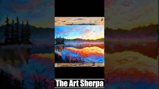 Vibrant Sunset Lake Reflection: Stunning Acrylic Painting On Canvas With Bold Co