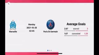 Ligue 1 : Marseille vs Paris Saint Germain  24 Oct 2021 18:45 UTC | pre match statistics