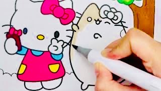 "Adorable Pusheen & Hello Kitty Coloring Page | Easy & Fun Art for Kids!"
