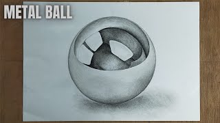 DRAW A METAL BALL WITH A PENCIL || EASY FREE HAND REALISTIC BALL DRAWING || PENCIL & CHARCOAL SKETCH