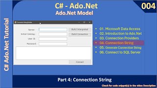 Ado Net Model | Part 4 - ConnectionString for SQL Server | Ado Net Tutorial #004