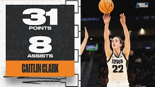 Caitlin Clark's 31 points, 8 assists lead Iowa to Elite Eight
