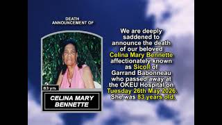 Celina Mary Bennette ~ Short Obituary