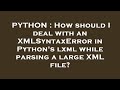 PYTHON : How should I deal with an XMLSyntaxError in Python's lxml while parsing a large XML file?