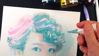 수채잉크와 종이를 사용해서 아이얼굴그리기,  drawing a child's face with paper / misoolsin