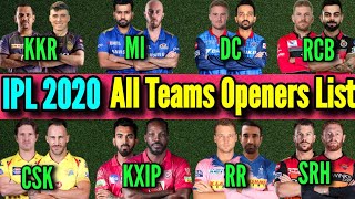 VIVO IPL 2020 All Teams Openers list | IPL 2020 All Teams Opener Pair | All teams Opening Batsman