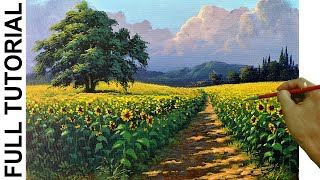 Acrylic Landscape Painting Tutorial | Sunflower Field