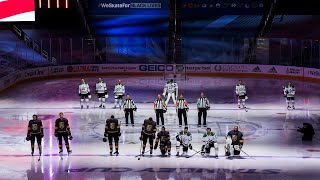 Stars & Golden Knights players kneel during national anthems