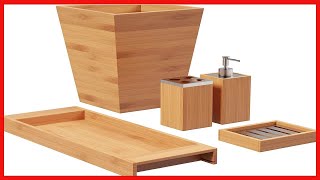 5-Piece Bathroom Decor Set - Bamboo Bathroom Accessories Set with Trash Can, Soap Dish