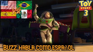 Buzz habla como español | Toy Story 3 Comparación de doblajes| Ingles - Brasil -