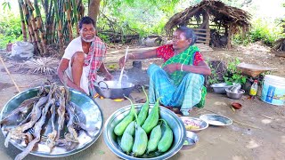 santali tribe grandma cooking dry fish \u0026 ridge gourd recipe for their lunch||rural village lifestyle