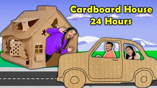 Living In Cardboard House For 24 Hours Challenge | Hungry Birds