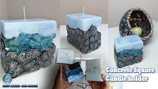 How To Make Concrete Square Candle holder  | Decorate  with Clay And Crushed Glass