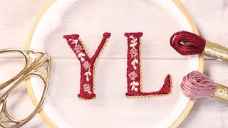 For embroidery beginners | Floral alphabet embroidery completed with 4 types of embroidery stitches