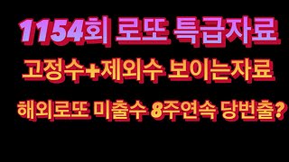 1154회 로또 특급자료,고정수+제외수 보이는자료,해외로또 미출수 8주연속 당번출?