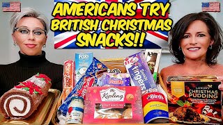 American Couple Reacts/ Tries: British Christmas Snacks! Christmas Pudding, Mince Pies \u0026 MORE!