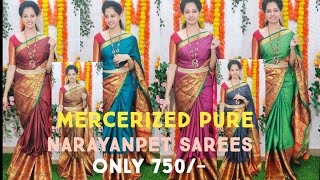 pure narayanpet mercerized sarees 750/- only#onlineshopping #fancysareesonline #branded #partywear