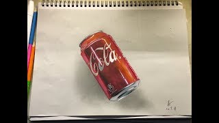 Marker木顏色畫可樂  How to draw a can of coke realistic! -Hyperrealistic