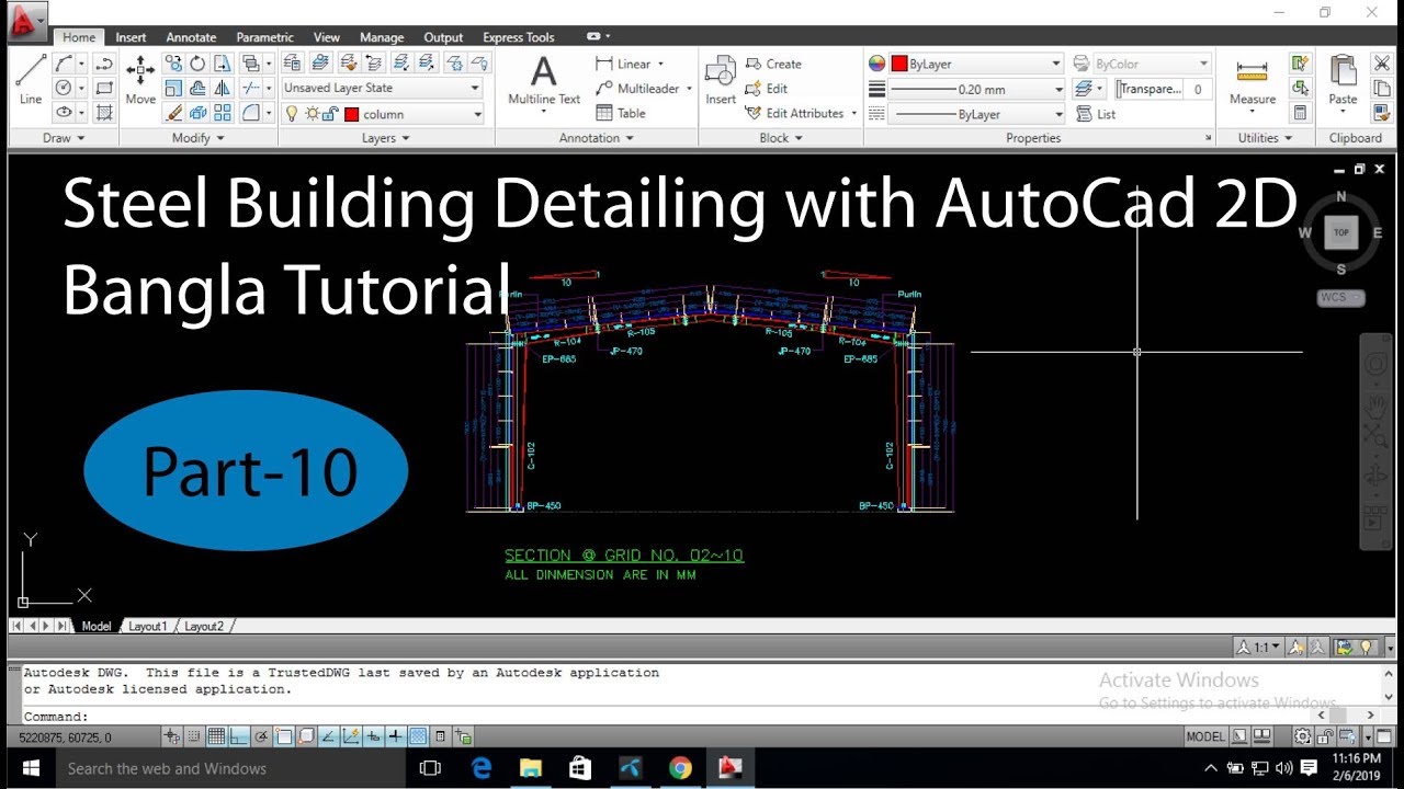 Steel Building Detailing - Autocad 2D Bangla Tutorial (Part 10 ...