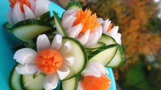 Art In Vegetable: Onion Carrot Cucumber Flowers Show | Vegetable Carving Garnish (Italypaul)