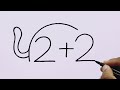 How To Draw A Cat From 2+2 Easy Tutorial | Cat Drawing Videos | Cat Drawing Easy | Number Drawing