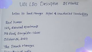 UBI LBO Letter 💌 Writing 2024 ( 150 words ) |How to prepare  a letter in Descriptive| IBPS PO 📬