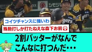 2割バッターがなんでこんなに打つんだ・・・【阪神タイガース/プロ野球/なんJ反応まとめ・ 2chスレ・5chスレまとめ/VOICEVOX/森下翔太/2023年8月1日】