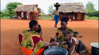 African Village Life #cooking Organic Vegetable Goat Intestine Served With Corn Meal