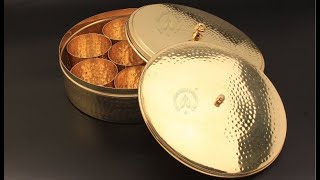 Proudlyindia.com Pure Brass Masala Box With Out Knob/Anjara Petti Hammered Finish/Spice box