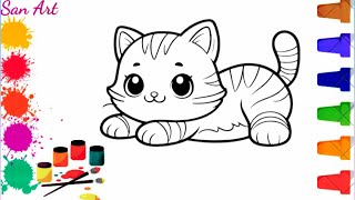 How to Draw a Cute Cat | Easy Drawing and Coloring