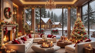 🎶 Holiday Jazz 2025 by the Fireplace 🎄🎅 Cozy Living Room with Christmas Tree & Snowfall ❄️