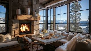 Cozy Winter Fireplace Ambience | ASMR Fireplace & Mountain View for Relaxation & Focus