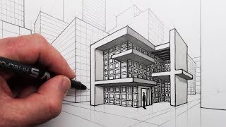 How to Draw a Modern House and City in 2-Point Perspective