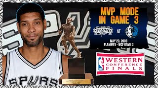 MVP Tim Duncan (34pts 24reb 6blk) - San Antonio Spurs at Dallas Mavericks - 2003 Playoffs WCF Game 3