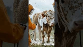 Cow covered in honeycomb-like larvae saveby rescue team #humanity #animals #cow#rescueanimals