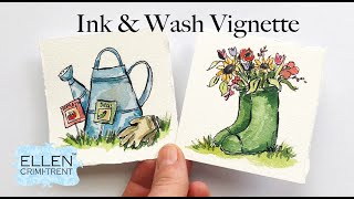 Ink & Wash Watercolor Spring Vignettes no. 2 - Mini Monday Madness