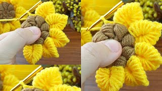 I made an easy flashy crochet sun flower, let's learn by watching #crochet #knitting