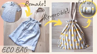  Easy remake of an eco-bag that allows you to fold your shirt! How to make a reversible tutorial  