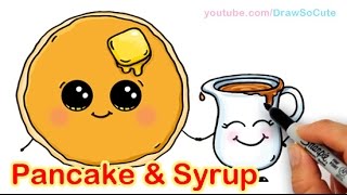 How to Draw Cartoon Pancake and Syrup Breakfast Cute and Easy