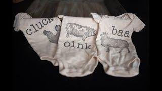 DIY 15 minute Baby Onesies using IOD Farm Animals Decor Stamp and IOD Typesetting Decor Stamps!