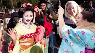 外国人観光客「日本の初詣は、美しくて大変！」京都祇園、八坂神社に旧正月の初詣に来られた舞妓さん | 最高の日本旅行を満喫 | 海外の反応