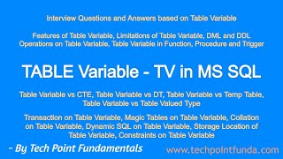 TABLE Variable | TEMP Table vs TABLE Variable | TABLE Variable vs Table-Valued Type