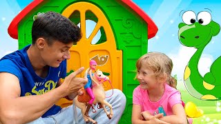 Alena plays with toy animals and other funny story for kids