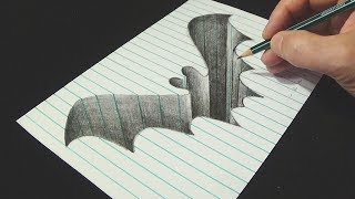 The Bat Hole - Drawing Bat Hole in Line Paper - 3D Trick Art - Vamos