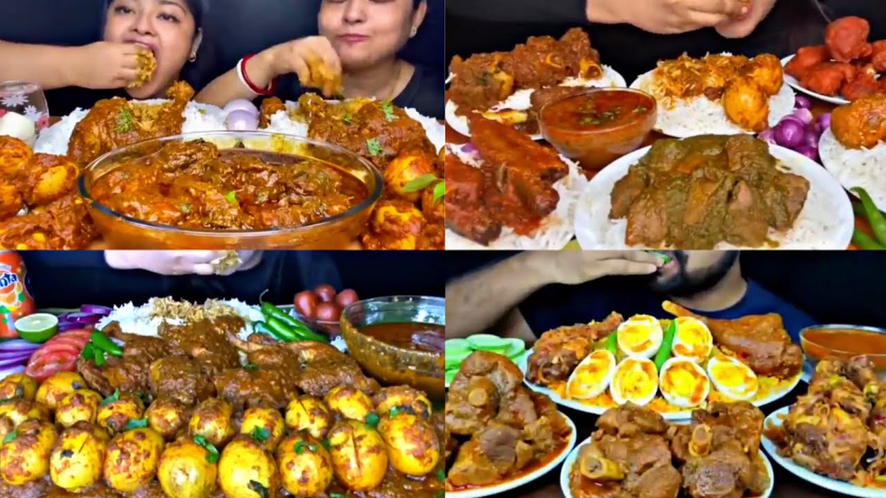 Asmr Eating Spicy Chicken Egg Curry Mutton Curry Best Indian Food