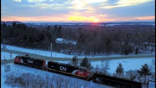 CN M324 in Swanton under a beautiful sunset.   Drone video