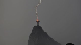 Lightning Strikes Christ the Redeemer Statue in Rio