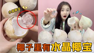 椰子里有“水晶椰宝”！放进清水里，水就会成变椰汁，真的假的？【桂圆子手作坊】