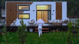 Young Girl Alone in a Tiny House During a Severe Storm