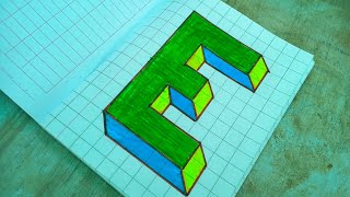 3D Letter E Drawing Tutorial ✏️ | Easy Grid Drawing